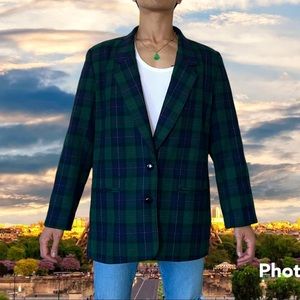Vintage Forest Green & Navy Plaid Blazer Jacket